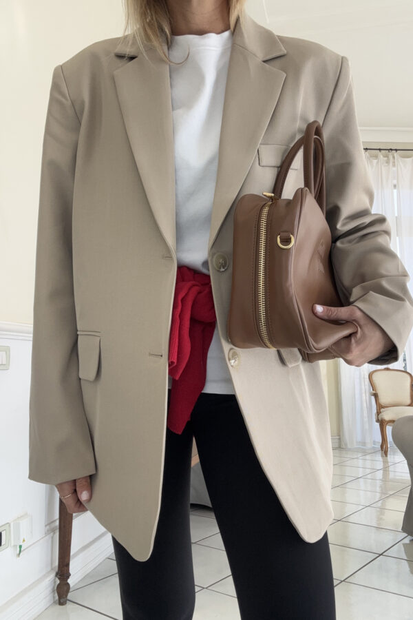 Blazer Oversize con Dettaglio Spacco Retro Beige