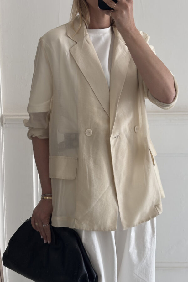 Giacca Camicia Semitrasparente Doppiopetto Beige