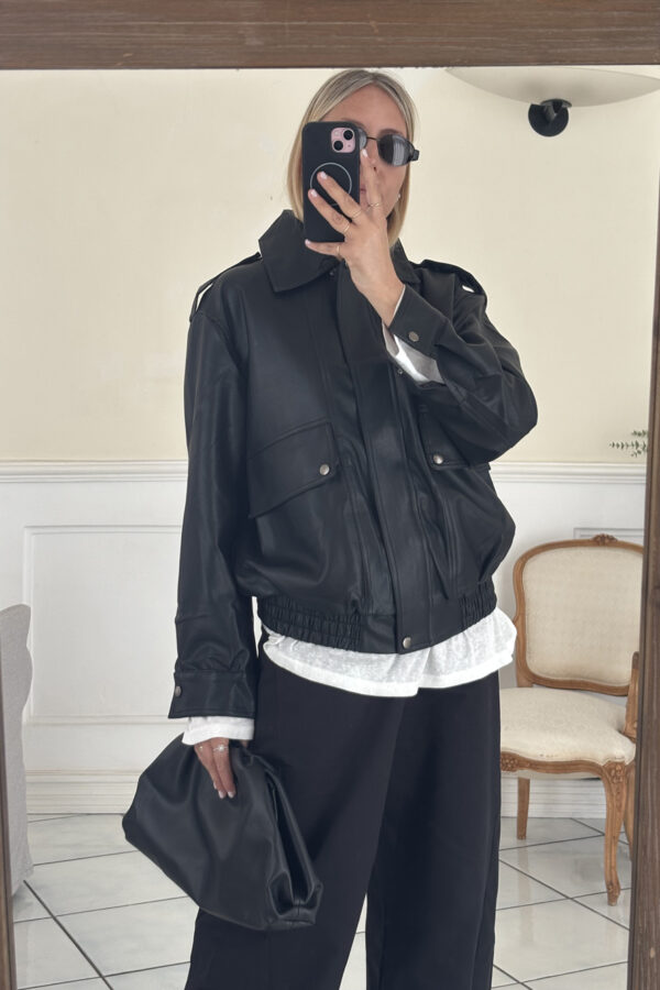 Giubbotto Oversize in Ecopelle Nero