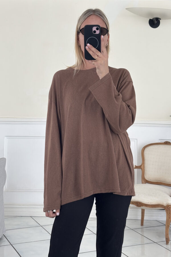 T-Shirt Cotone Maniche Lunghe Marrone