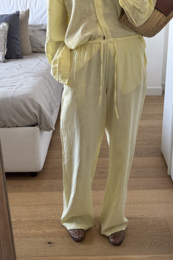 Pantalone con Lacci in Lino Giallo