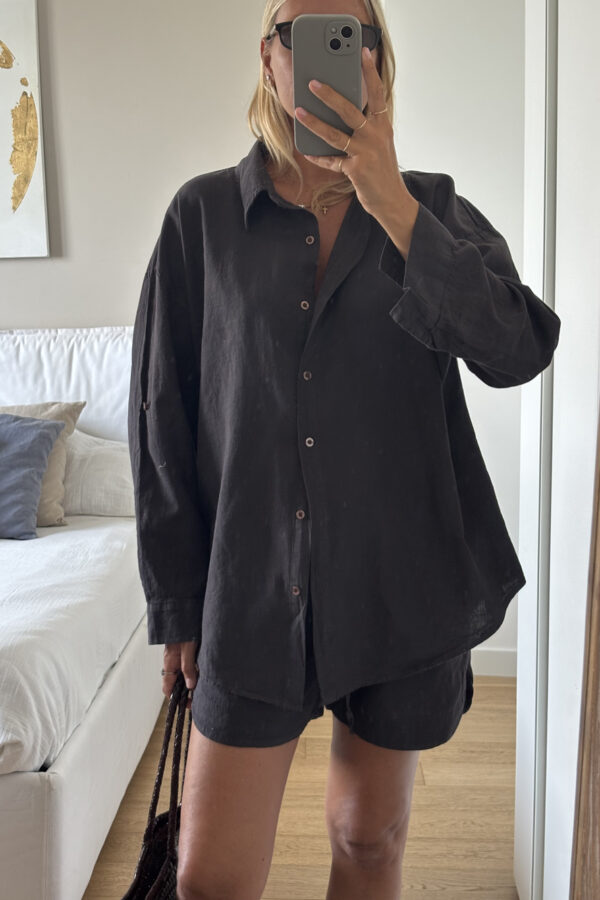 Camicia Oversize in Lino Grigio Antracite