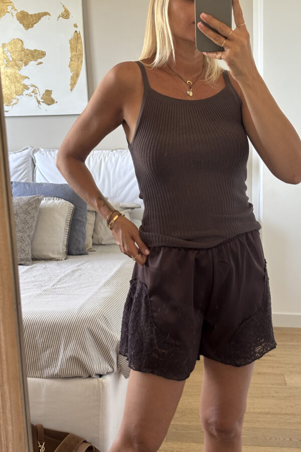 Shorts Satin Pizzo Marrone
