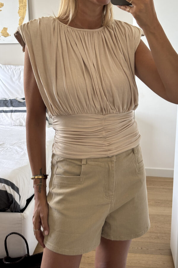Blusa Spalline Drappeggio Beige