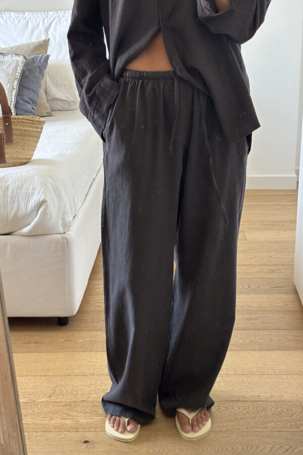 Pantalone con Lacci in Lino Grigio Antracite