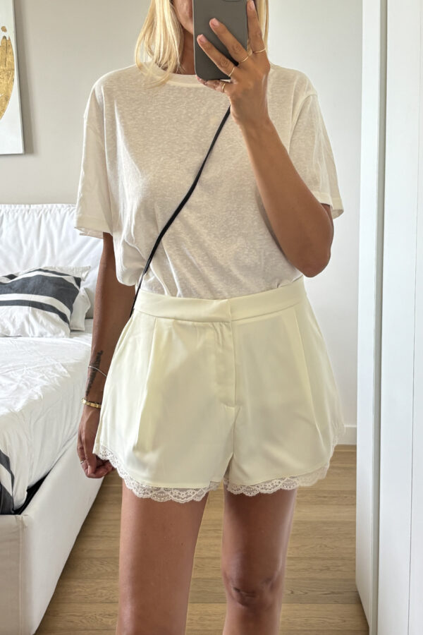Shorts Satin Pizzo con Pinces Burro