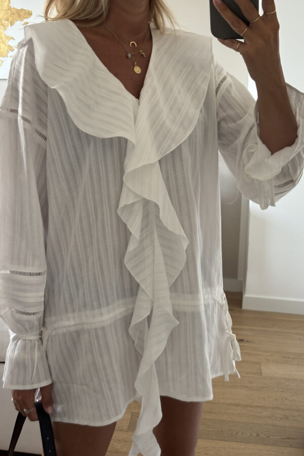 Camicia Oversize Collo Volant Bianca