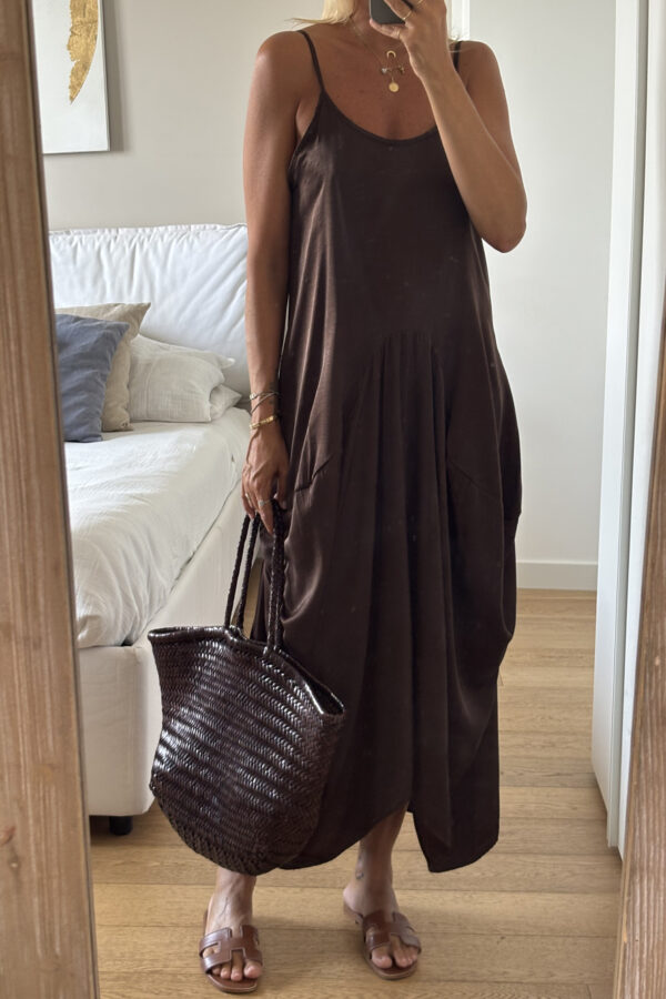 Abito Satin Drappeggio Marrone