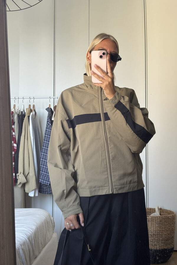 Bomber Oversize Striscia Beige/Nero